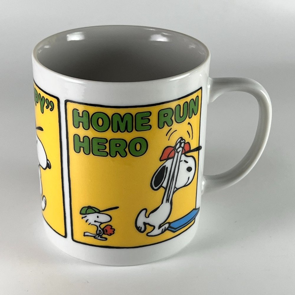 Vtg Peanuts Snoopy Coffee Cup Mug Multicolor Home Run Hero Baseball Ceramic